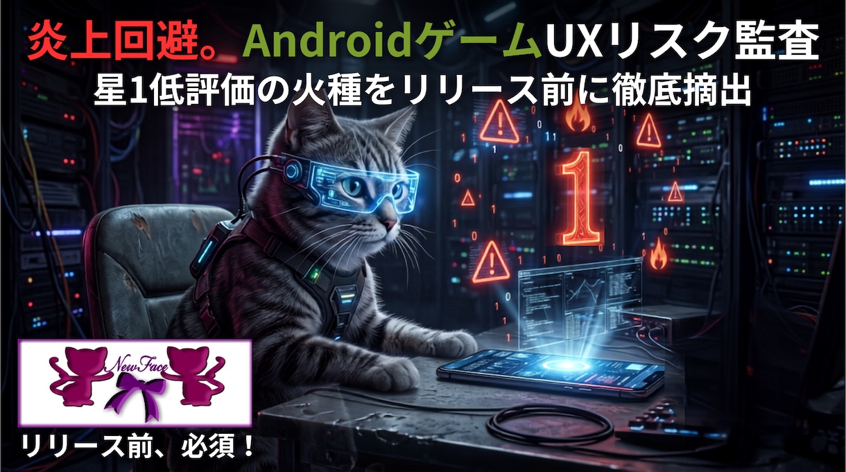 炎上回避。Android特化ゲームUX監査をします 独自の心理監査で、星1低評価の火種をリリース前に徹底摘出。 イメージ1