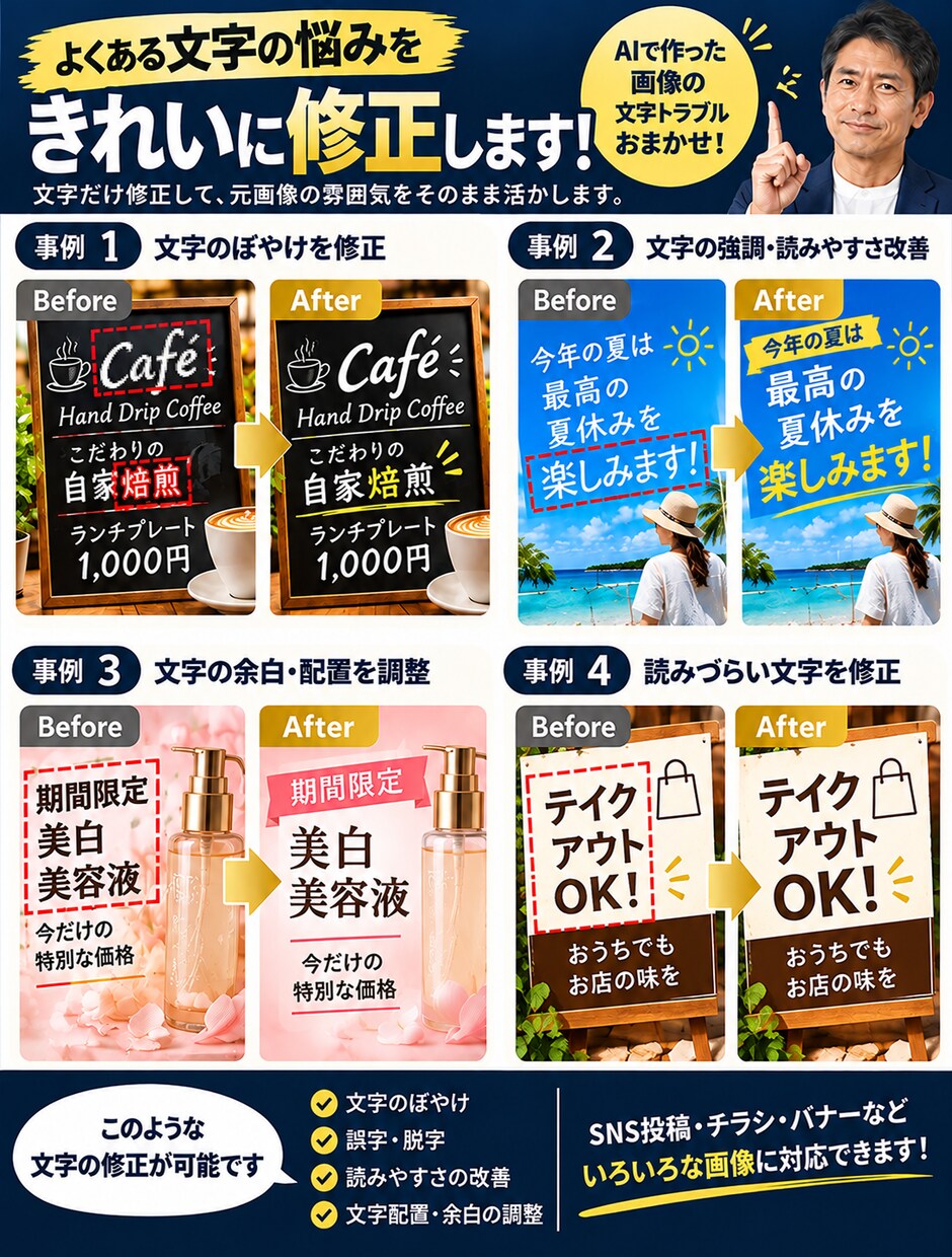 AI画像の文字崩れ・誤字をきれいに修正します 元画像の雰囲気を残して、文字だけきれいに修正！ イメージ3