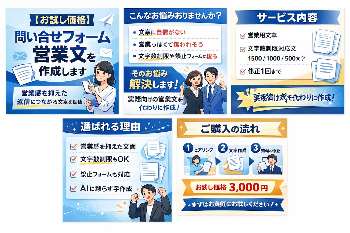 問い合わせフォーム営業文を作成します 営業感を抑えた、返信につながりやすい文章を作成 イメージ1