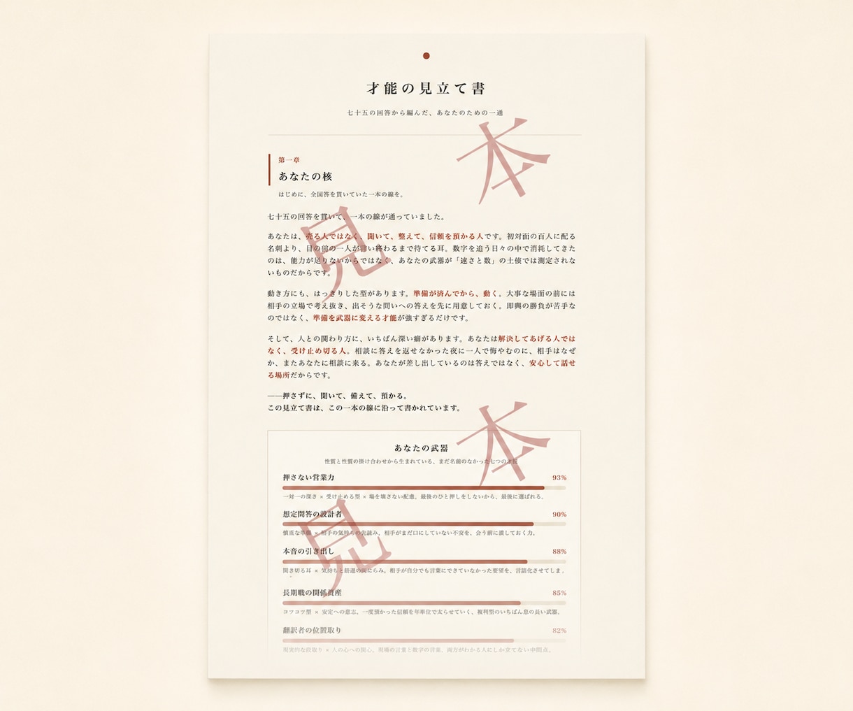 才能・強み・性質・適職を診断します あなた自身の言葉と経験をもとに、ゼロから見立てます。 イメージ2