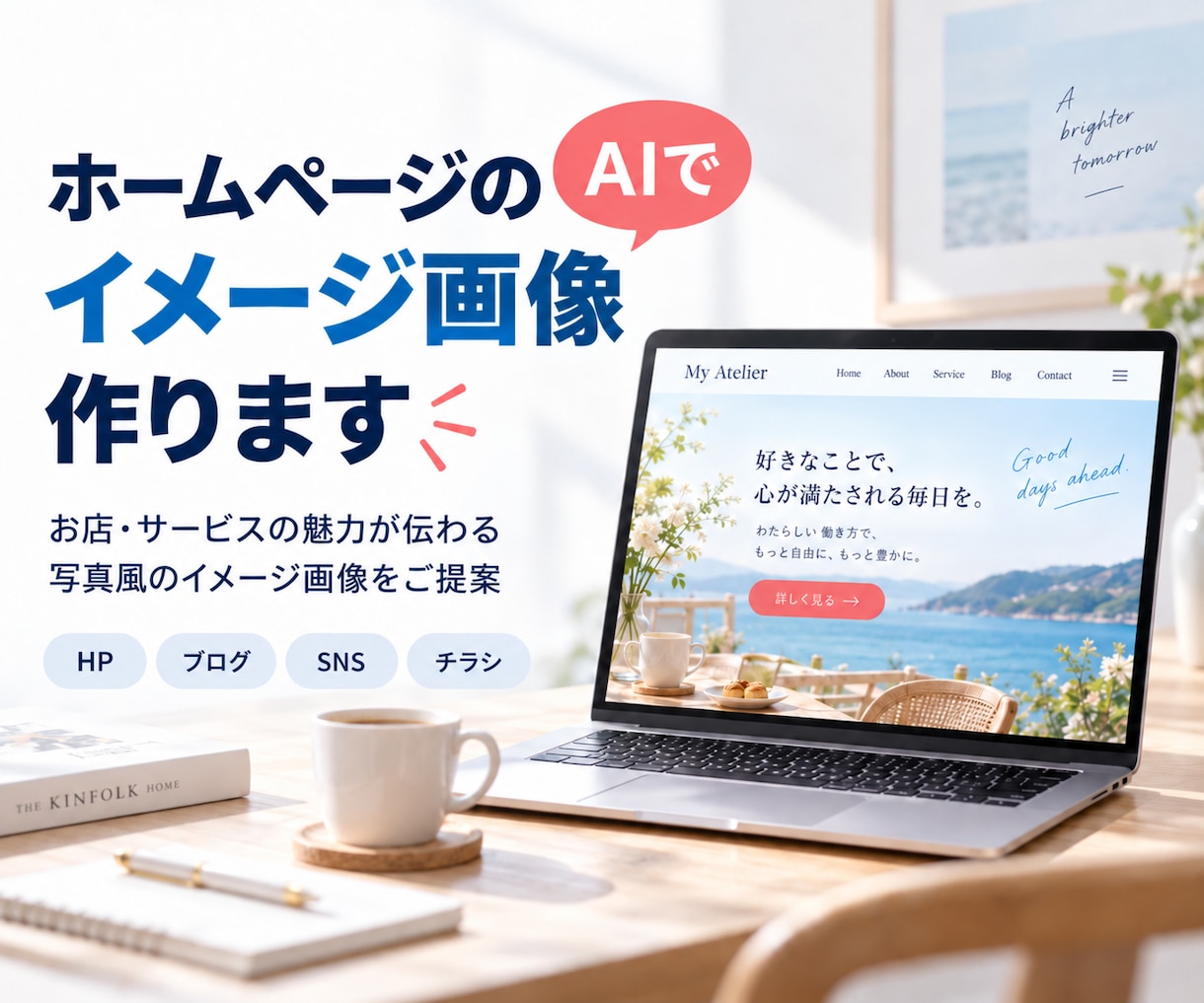 HPやSNSに使う写真風のAI画像を作ります 欲しい場面と構図に合わせて、掲載用の一枚を制作 イメージ1