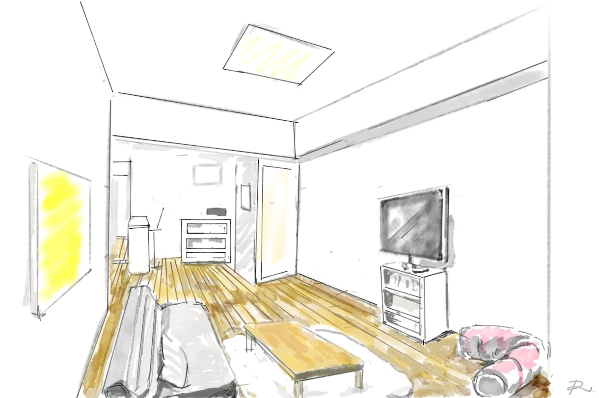 お洒落な手描き内観パースイラスト制作します CGにはない温かみと抜け感。多摩美卒イラストレーターが制作 イメージ1