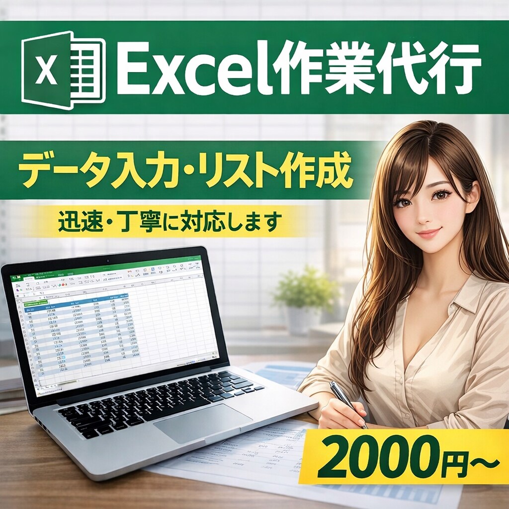 Excelデータ入力・整理・リスト作成を行います 関数、表&グラフ作成、データ解析も対応 イメージ1
