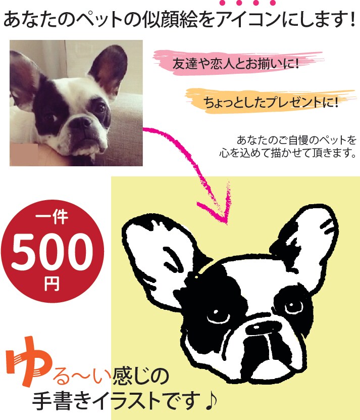 【ラインやツイッターのアイコンに！】あなたのペットの似顔絵をお描きします。 イメージ1