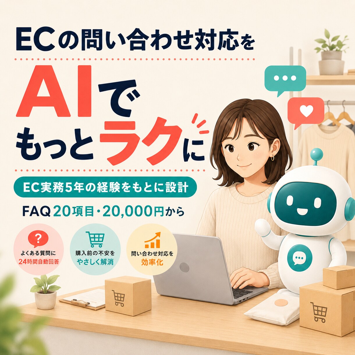 ECのよくある問い合わせをAIで自動対応します EC実務5年｜FAQ20件・資料受領後7日でテスト版 イメージ1