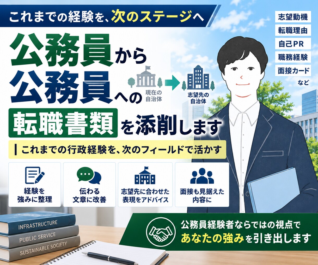 公務員から公務員への転職書類を添削します 現職での経験を強みに｜転職理由・志望動機を一緒に整理 イメージ2