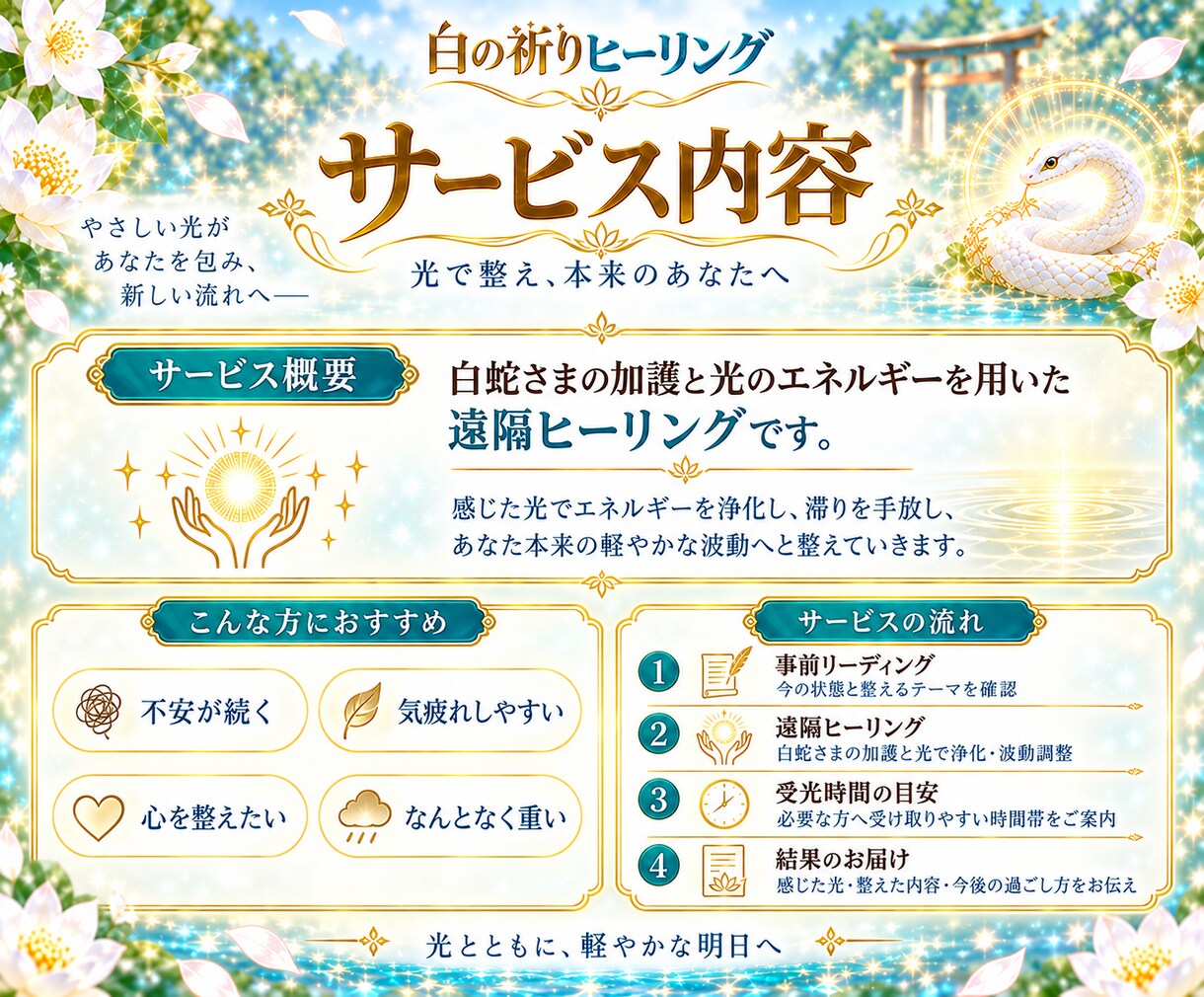 白の祈りヒーリング｜不安と心の疲れを優しく整えます 白蛇さまの加護と光で、浄化・波動調整を行う遠隔ヒーリング イメージ3
