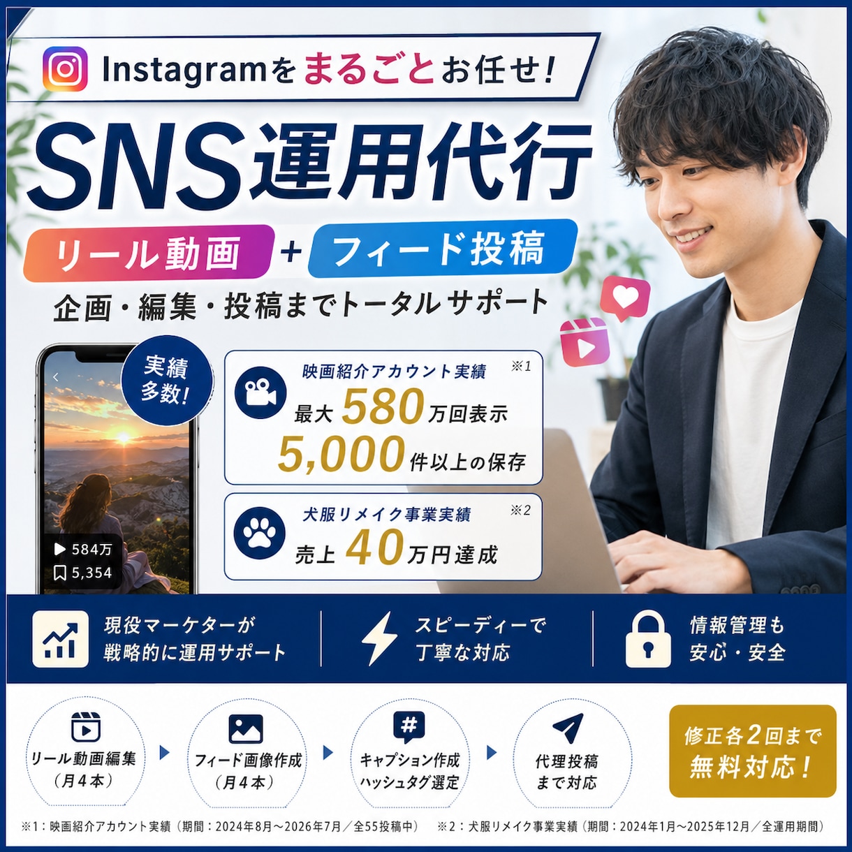 リール動画編集と画像投稿でインスタを本格運用します 運用ノウハウを持っている実績者にお任せ！ファンを増やします。 イメージ1