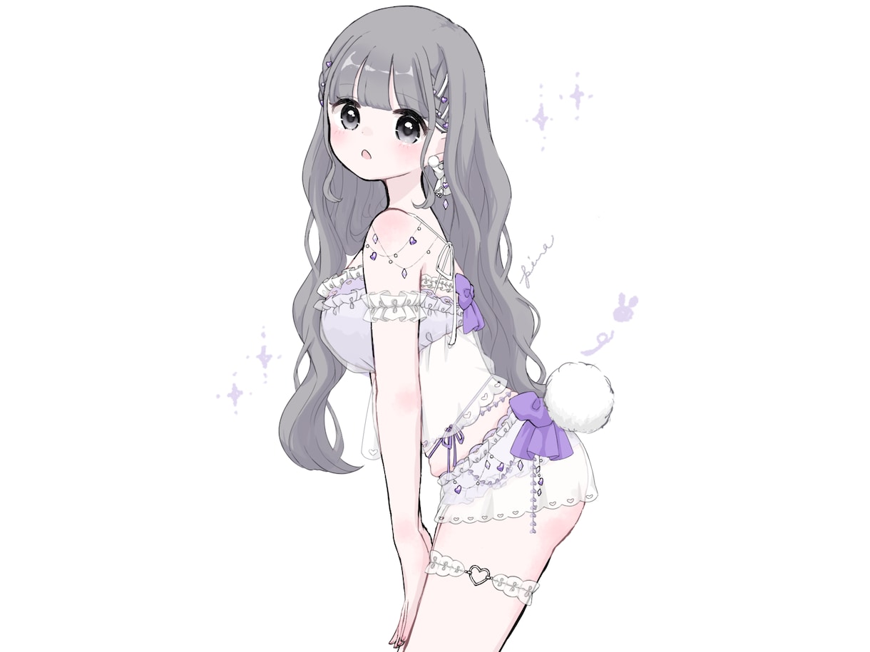 しっぽリボンありランジェリー風量産イラスト描きます 色変更で可愛く！オプションでより理想のデザインに近づけます イメージ1