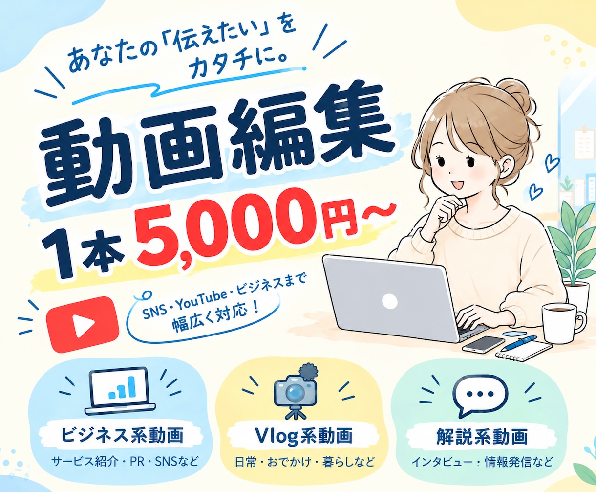 価格以上のクオリティ！丁寧な編集を強みとしています ビジネス系、Vlog系、解説系丁寧に編集致します！ イメージ1