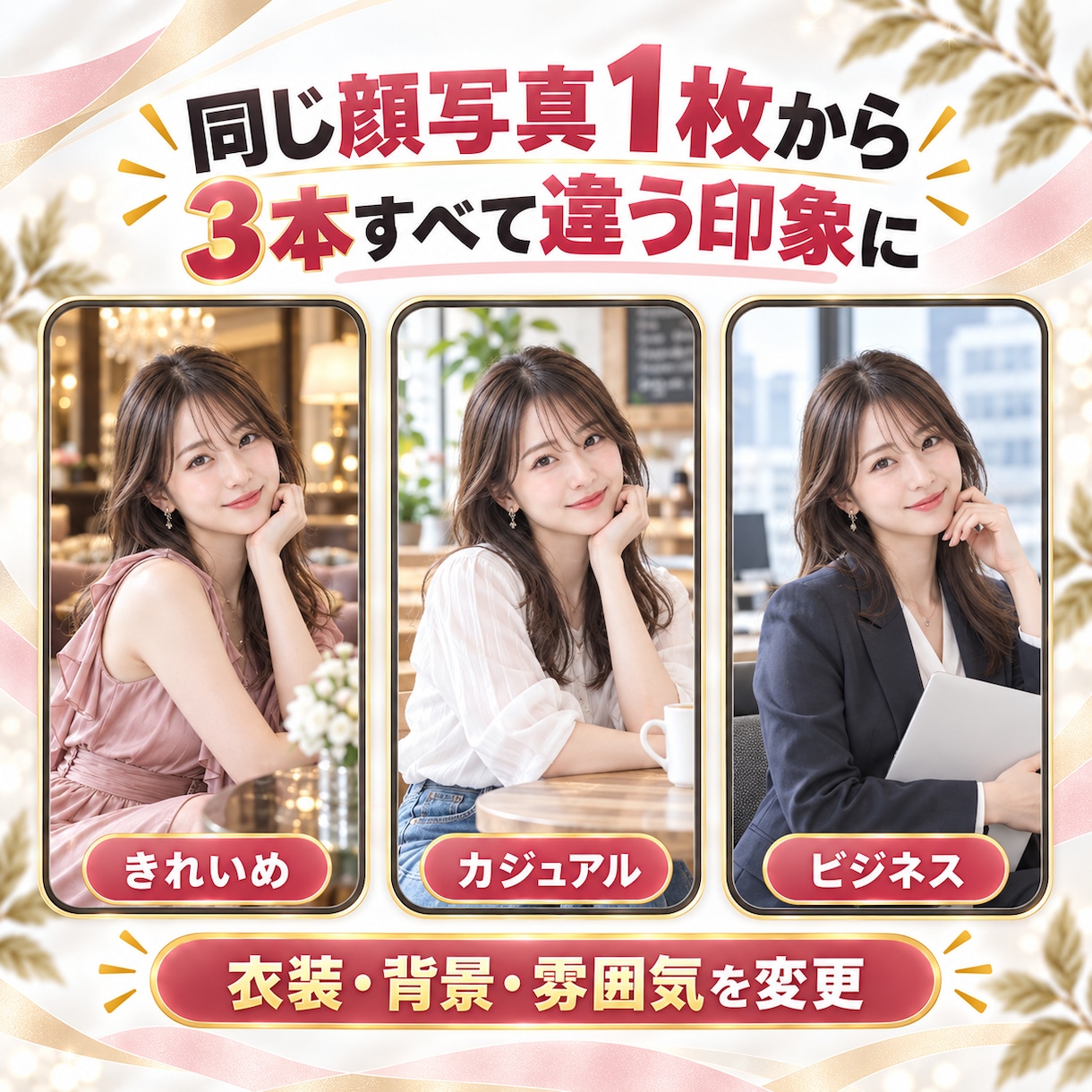 顔写真1枚からリール動画3本作ります 初回限定！衣装を変えて3本3,000円 イメージ4