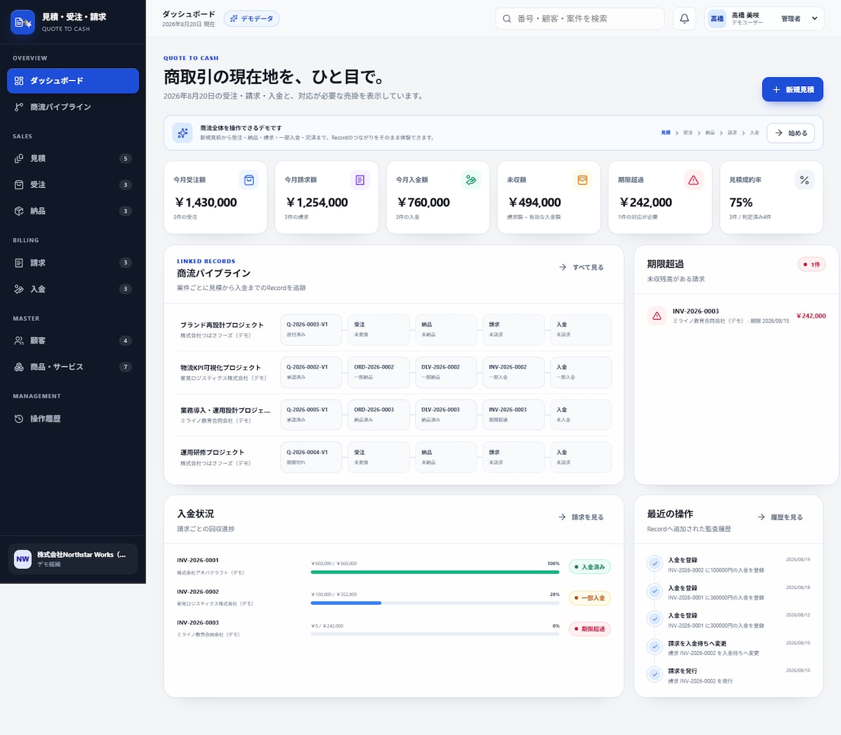 完成済みの見積受注請求Webシステムを納品します 見積から入金までつながる商流管理の雛形 イメージ1