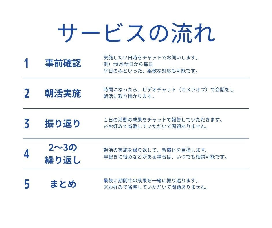 7日間｜ビデオチャットで朝活をサポートします 朝の時間を有効活用し、目標に向けた活動習慣化をしたい方へ イメージ3