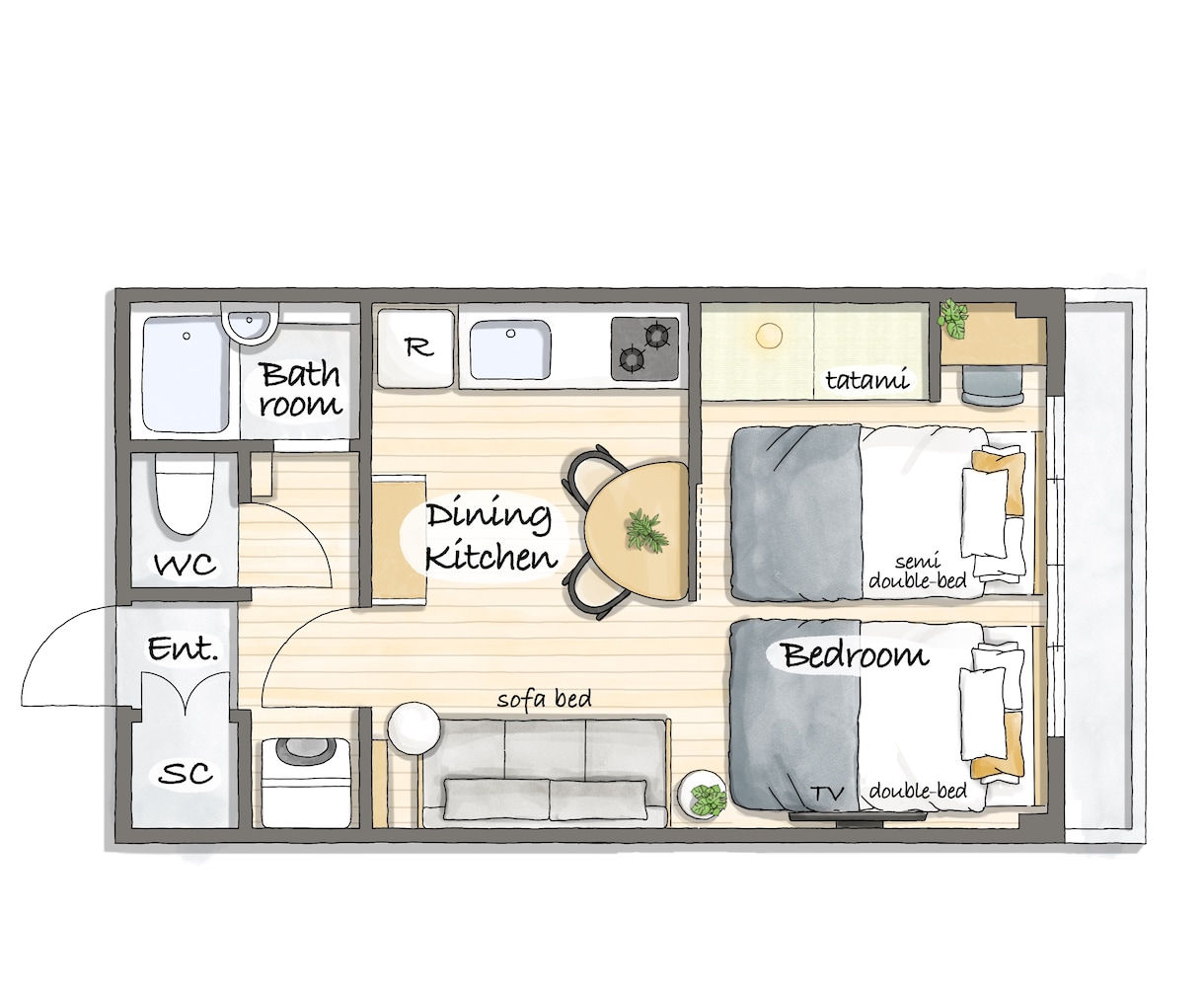 優しいイラスト間取り図を作ります 住宅･民泊･WEB広告用に、手描きでオリジナル図面を作ります イメージ2