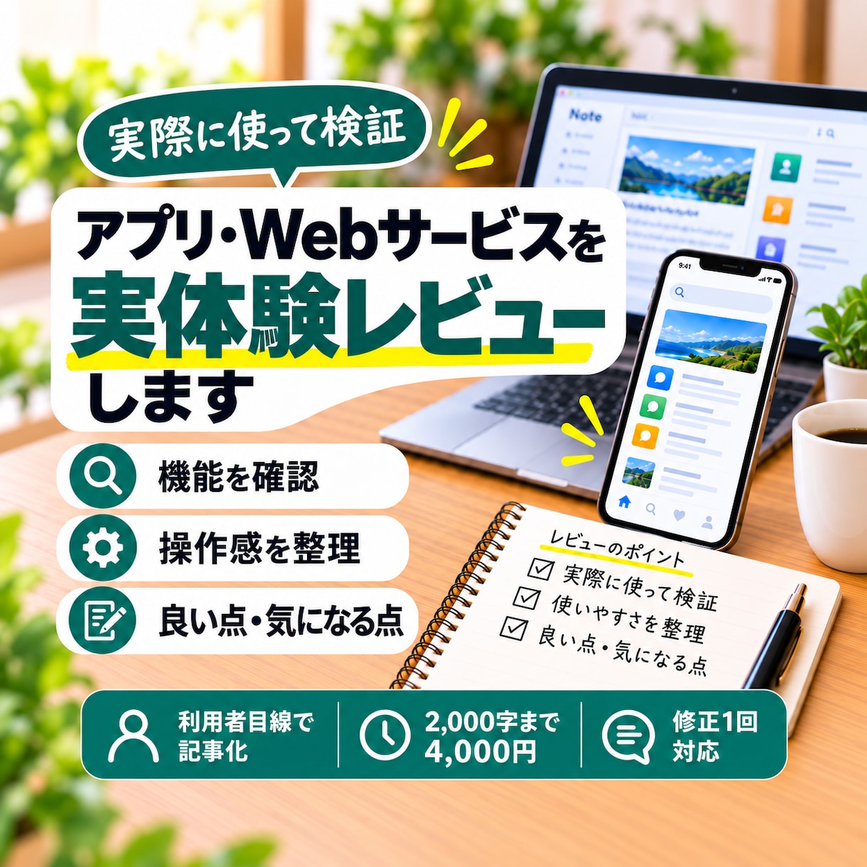 アプリ・Webサービスを実際に使いレビューします 実際に操作して、良い点も気になる点も記事にします イメージ1