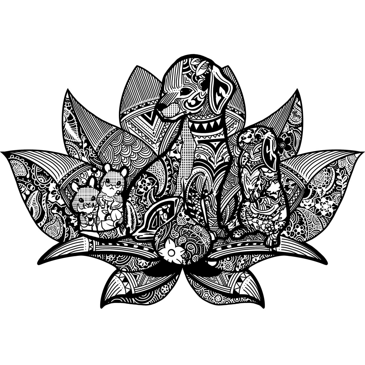 線で描きこんだ動物やモチーフ様々の絵を描きます アジアンテイストがお好きなあなたへ イメージ2