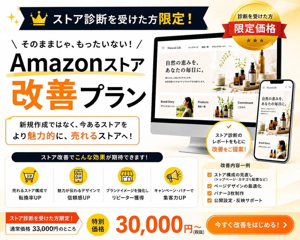 ストア診断後｜Amazonストア改善します 診断結果をもとに改善まで対応します イメージ1