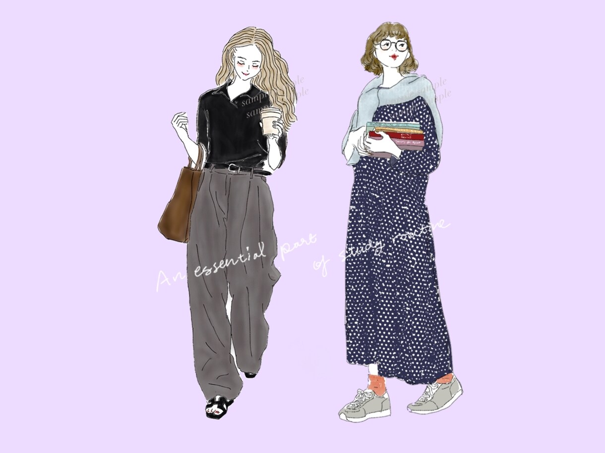 ファッションイラスト全身、おしゃれに水彩で描きます 大人ふんわり、外国パステル。トレンドと個性で注目を！商用あり イメージ7