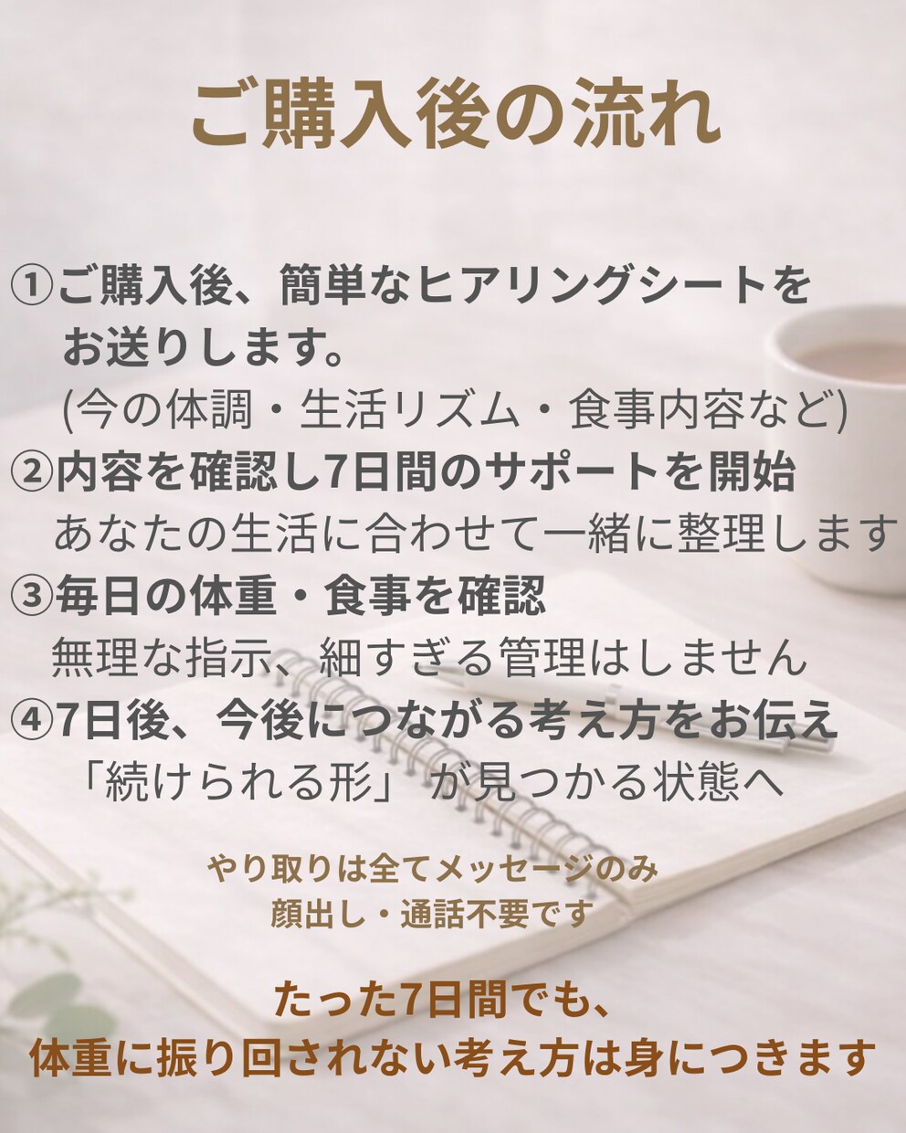 体重に振り回されない習慣作ります 食事制限なしで整える7日間サポート イメージ6