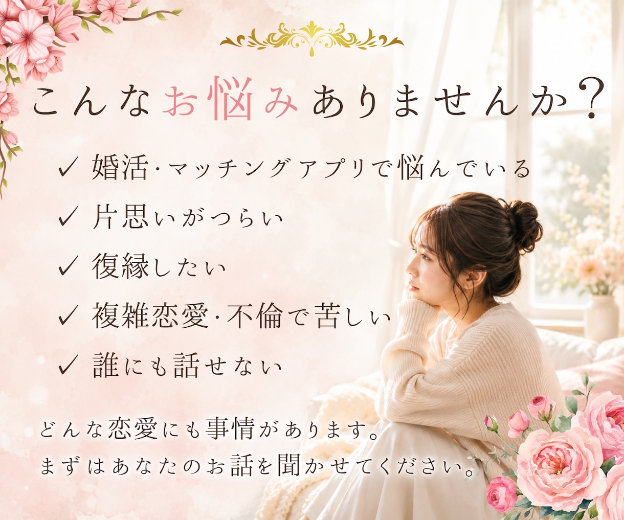 癒し恋愛相談❤️どんな恋のお悩みにも寄り添います ボイスサンプルあり⭐︎片思い・復縁・婚活・不倫・複雑恋愛 イメージ2