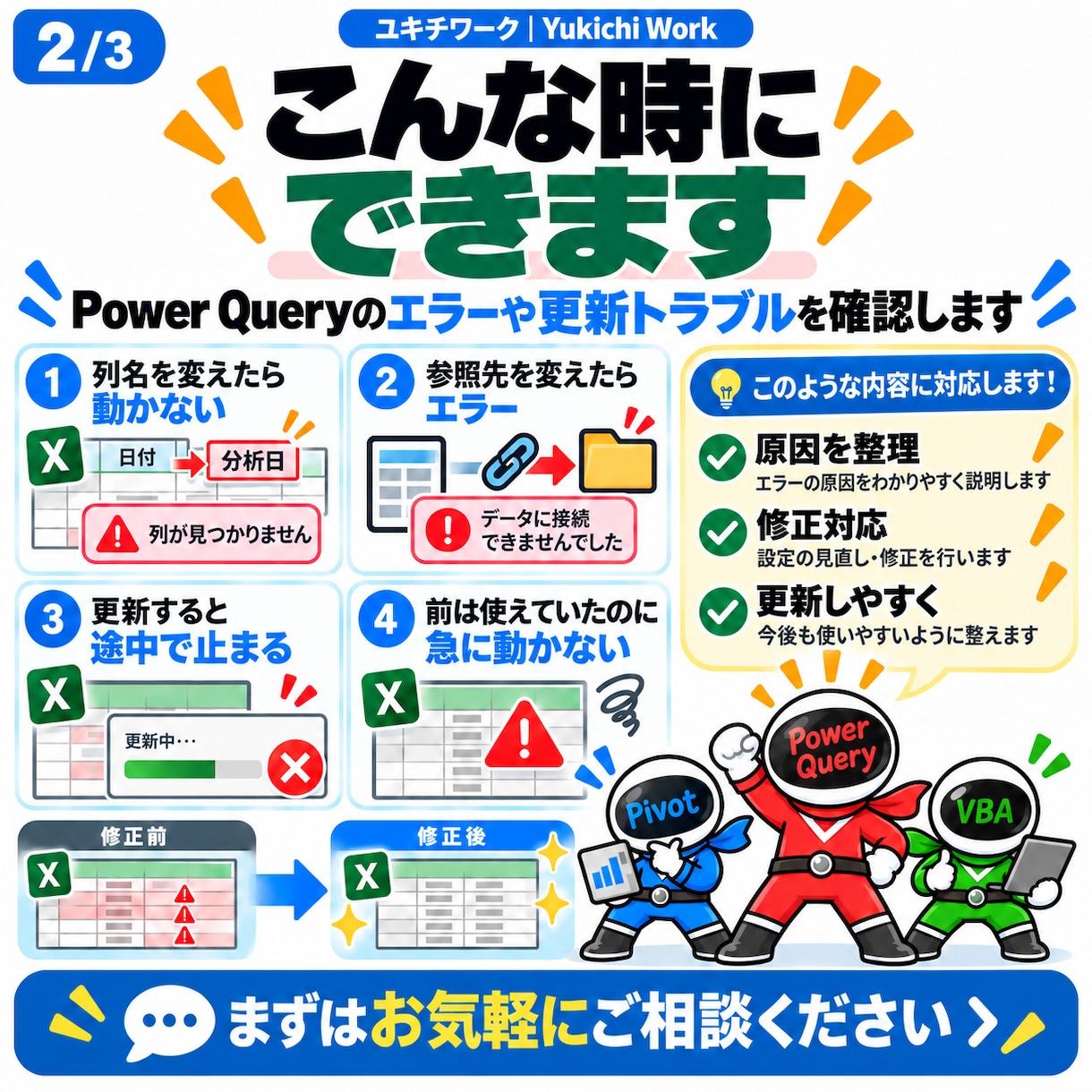 PowerQueryのエラー・更新不具合を直します 更新できない・エラーになる原因を確認して整えます イメージ2