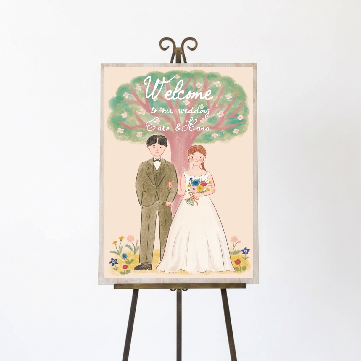 似顔絵入りウェルカムボードのデータを作成します 絵本のようなあたたかいイラストで素敵な思い出を彩ります イメージ1