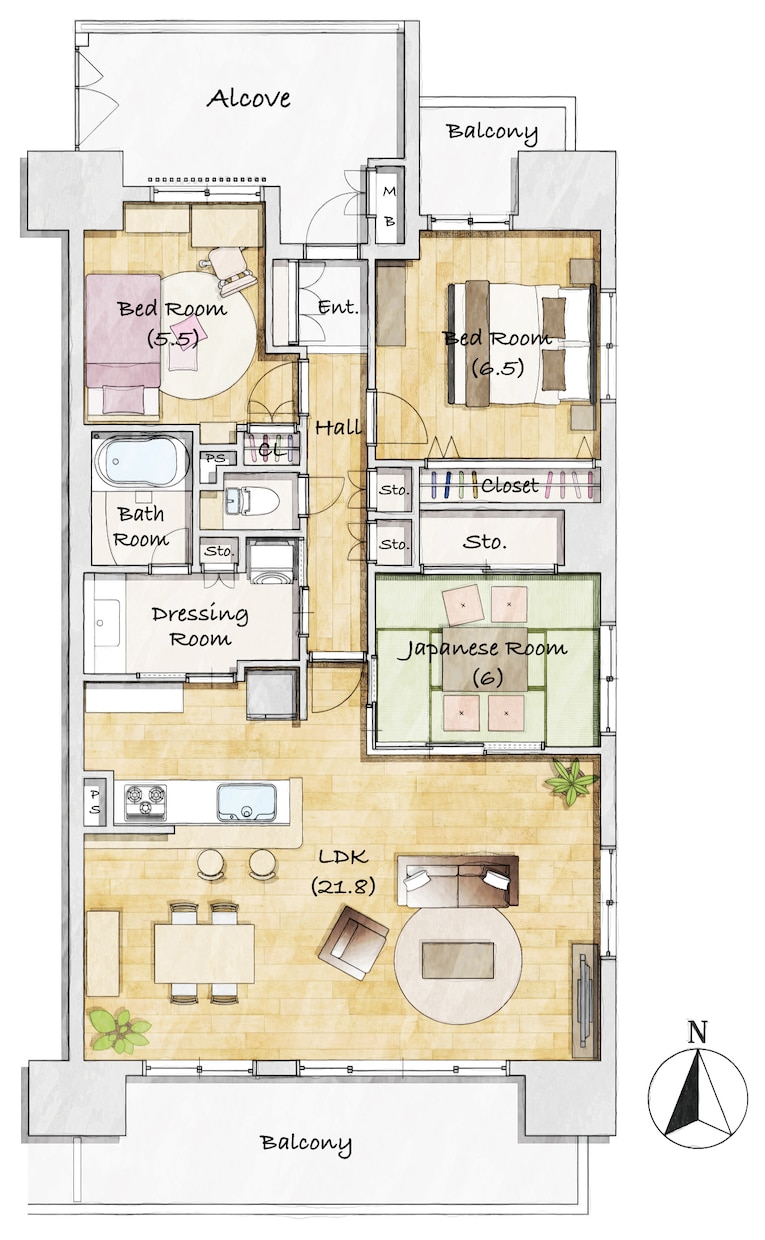 マンションの間取り図、ちょっといい感じに作ります 水彩風の間取図を広告やマイソク図面、Webにご活用ください イメージ2