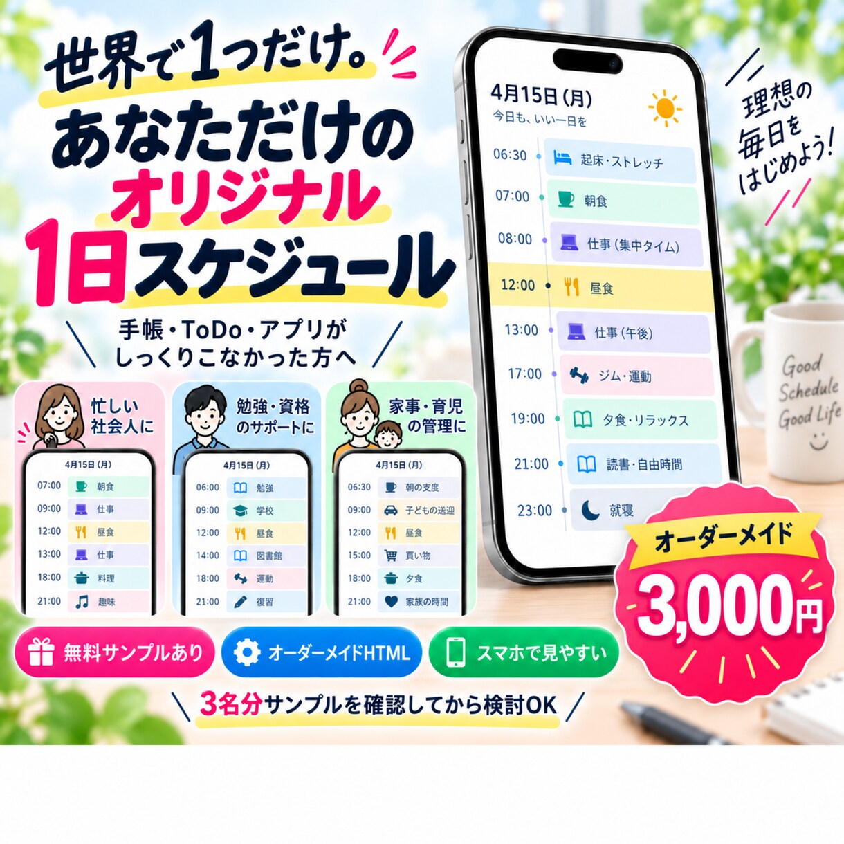 自分に合う1日スケジュールを作ります 手帳もアプリも続かなかった方へ。あなた専用に作成 イメージ4
