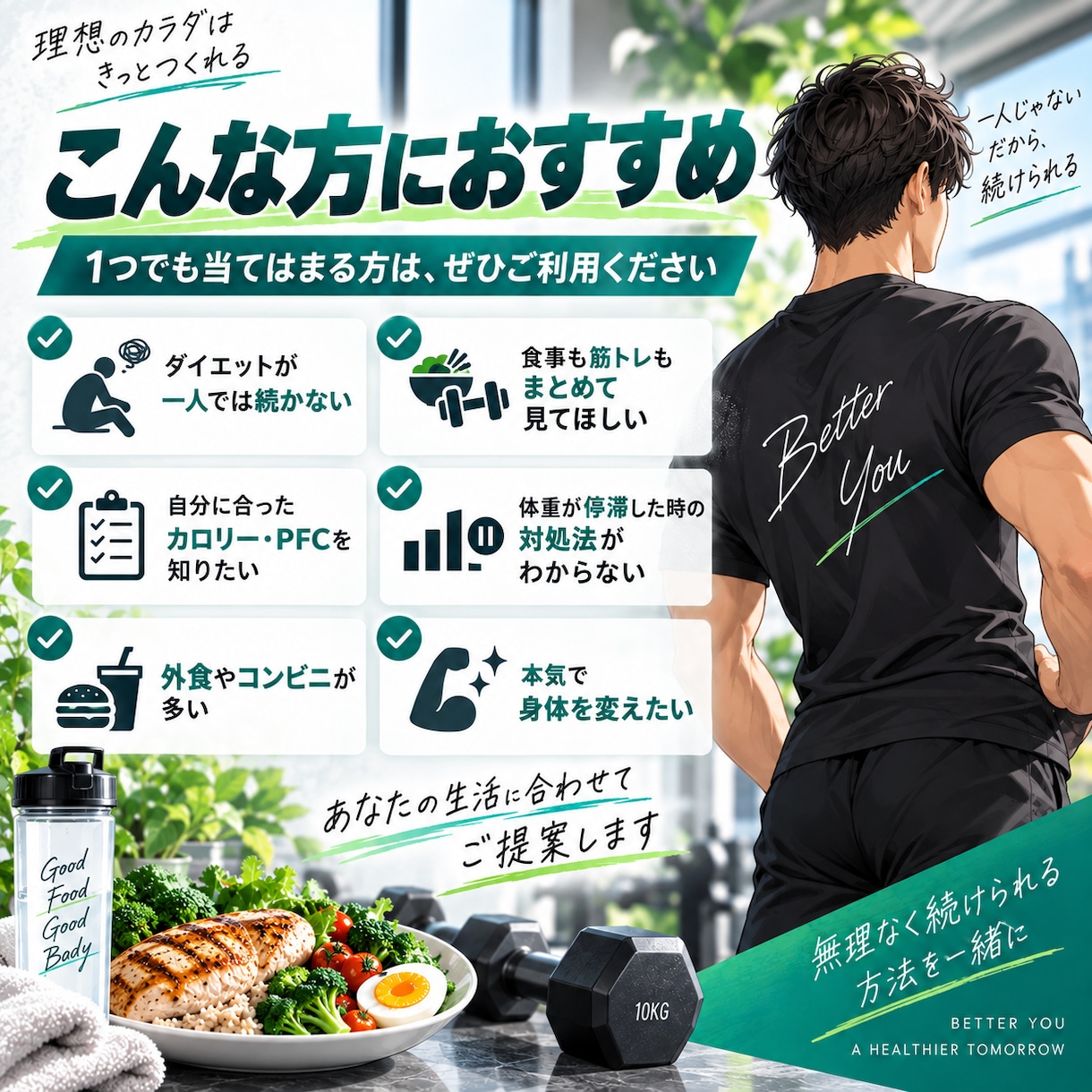 30日間食事と筋トレをサポートします 現役トレーナーが毎日個別に伴走します イメージ2