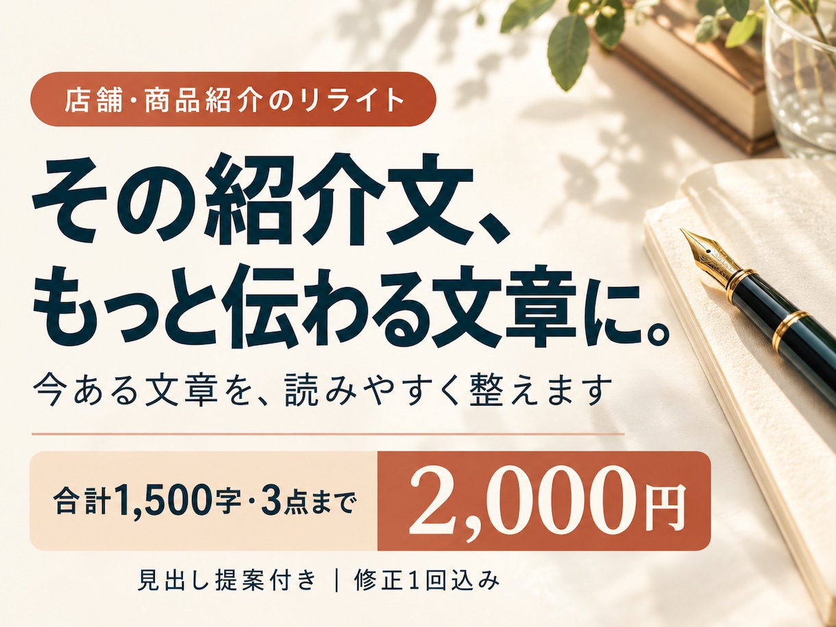 店舗・商品の紹介文を読みやすくリライトします 合計1500字・3点まで｜見出し提案・修正1回込み イメージ1