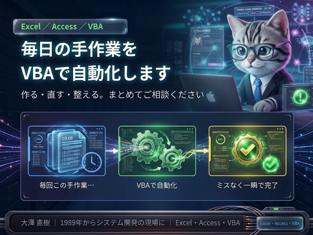 Excel・AccessのVBAツールを作成します 毎日の手作業を自動化。要件が固まる前からご相談OK イメージ1