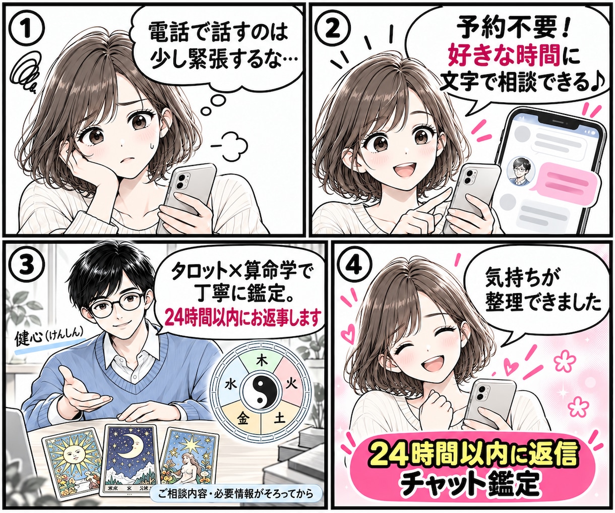 タロット×算命学で24時間以内にお返事しますます 予約不要｜恋愛・仕事・人間関係を文字で相談できるチャット鑑定 イメージ3