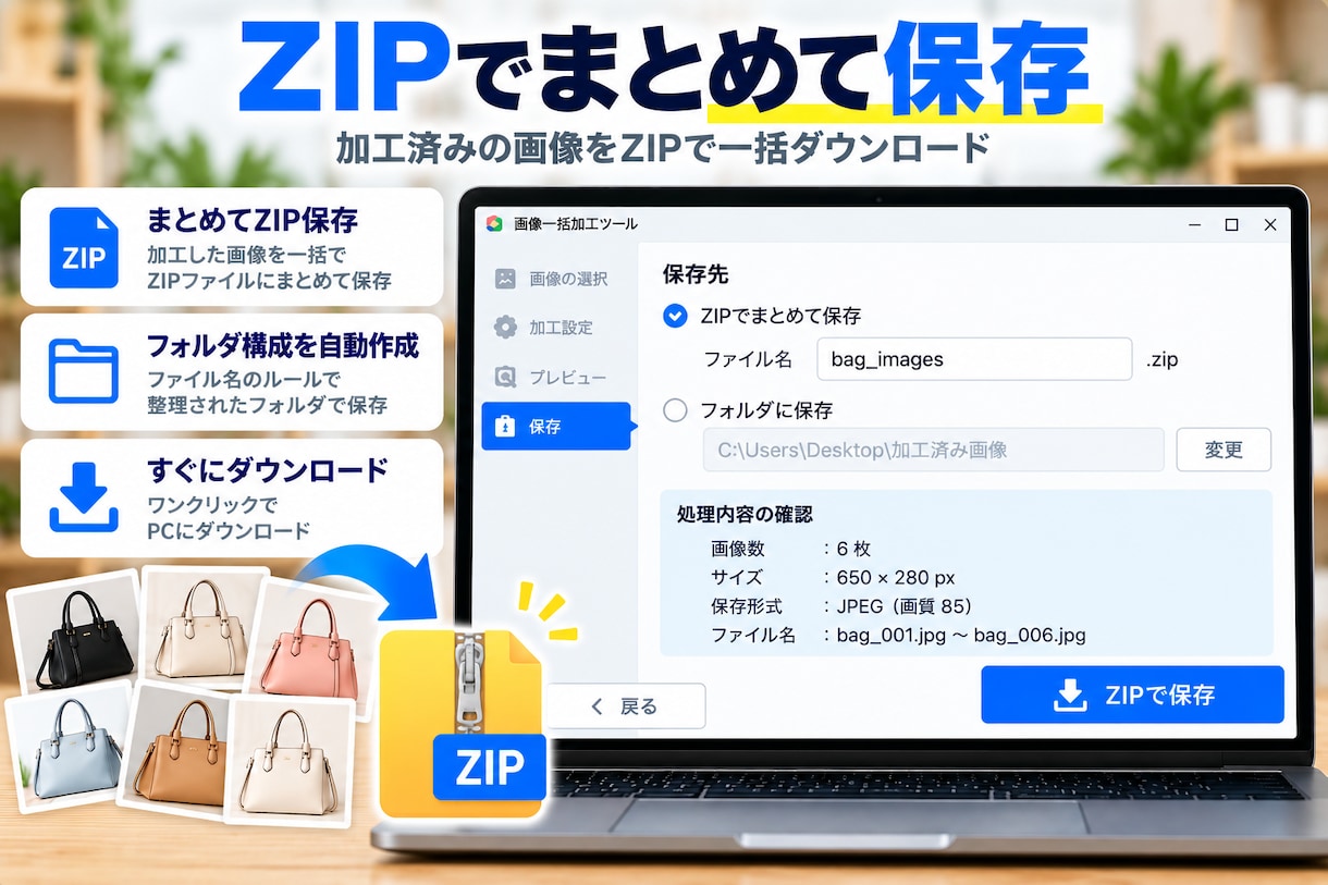 商品画像を一括加工できるツールを提供します リサイズ・形式変換・ファイル名変更をまとめて自動処理 イメージ5