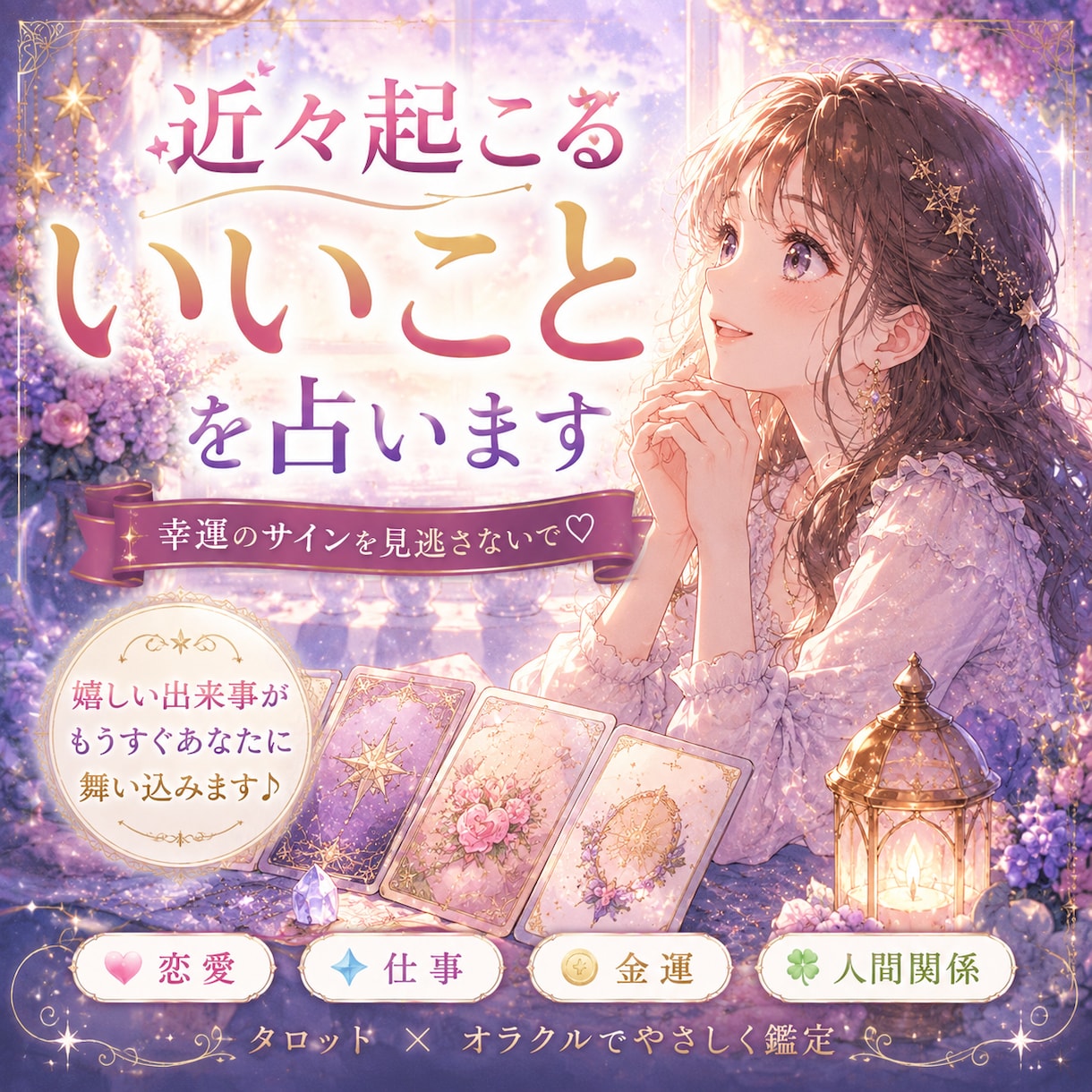 近々起こる嬉しいこと占います 何かいいことないかな？近々起こる嬉しいことについて占います イメージ1