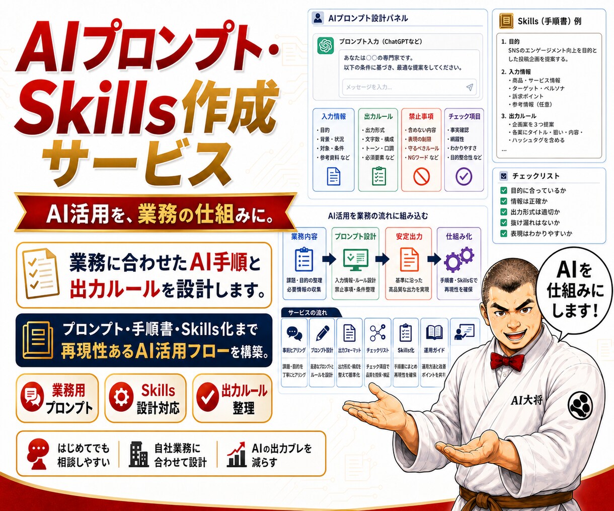 AI活用を仕組み化！プロンプト・スキル設計をします 業務に合わせAI動作手順と出力ルールを整えます イメージ1