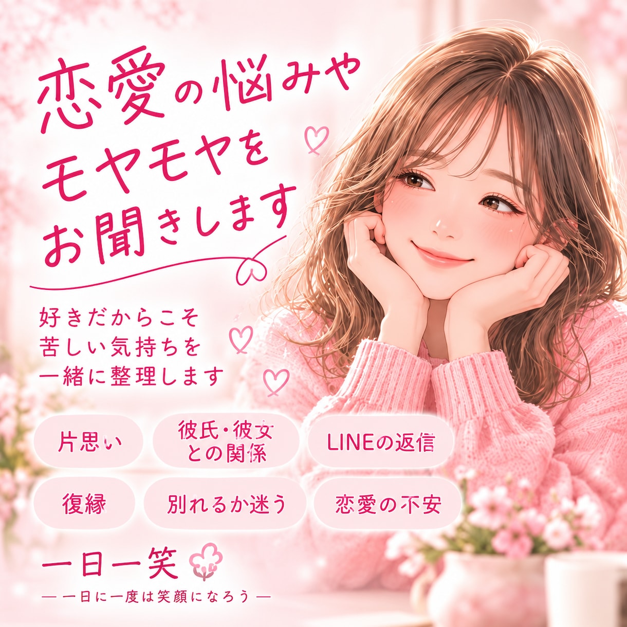 恋愛の悩みやモヤモヤをお聞きします 好きだからこそ苦しい気持ちを一緒に整理します イメージ1