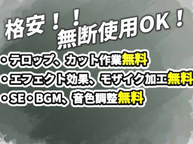テロップやカット作業その他すべて無料で編集します 格安なのに無断使用OK！！！！ イメージ1