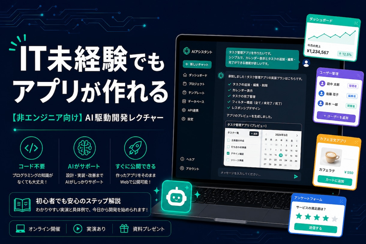 非エンジニア向け・AI駆動開発の方法を教えます コード知識ゼロでWebサービスを公開する体験ができます イメージ1