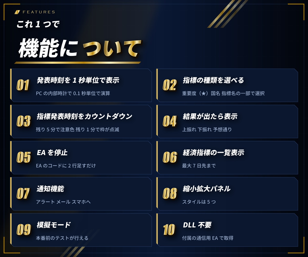 MT4/MT5経済指標発表までを秒読み表示します 専用パネルへ発表前の経済指標の一覧と発表後の結果も表示する イメージ9