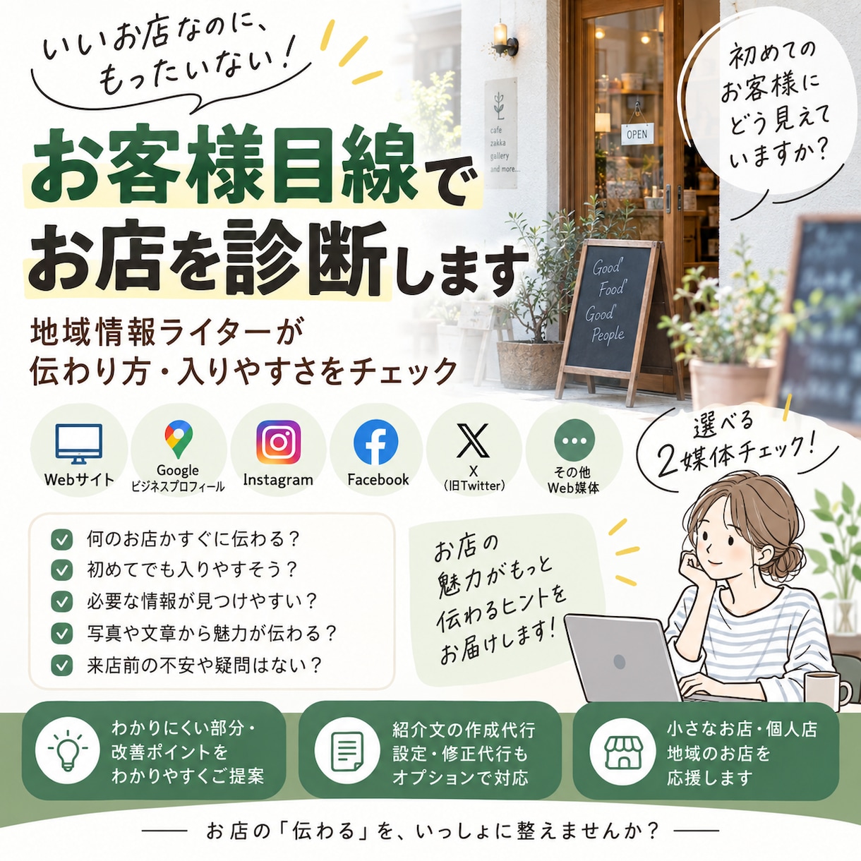 Web上のお店情報を初めてのお客様目線で診断します 現役の地域情報ライターが伝わりやすさをチェック イメージ1