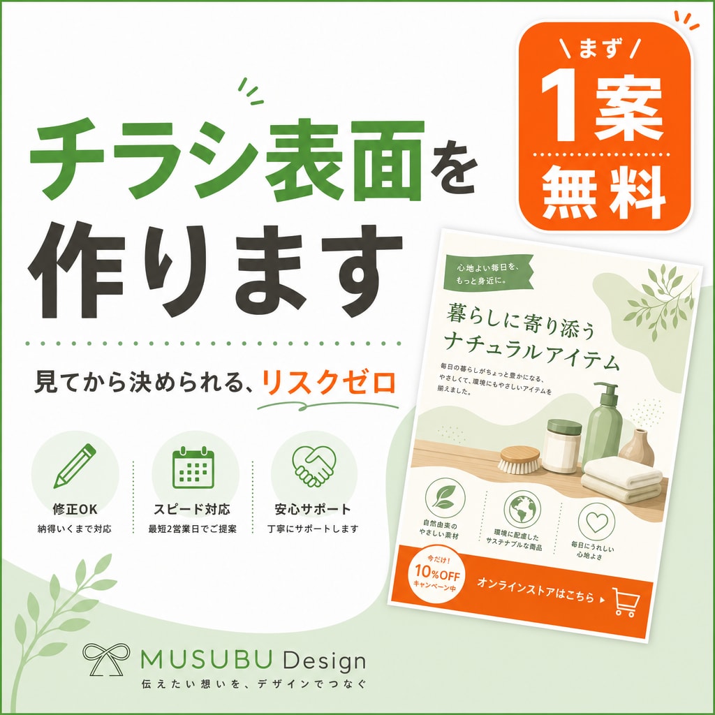 まず1案無料でチラシ表面を作りますます 見てから決められる、リスクゼロのチラシ制作 イメージ1