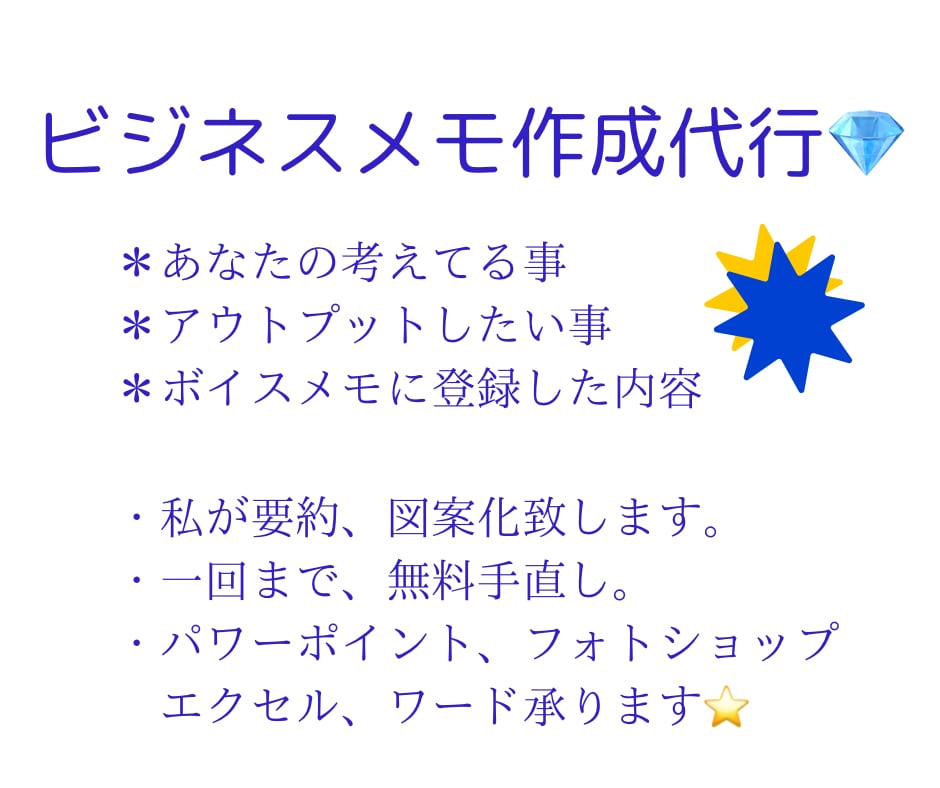 ビジネスメモ代行致します 何度でも相談無料、メッセージお待ちしております。 イメージ1