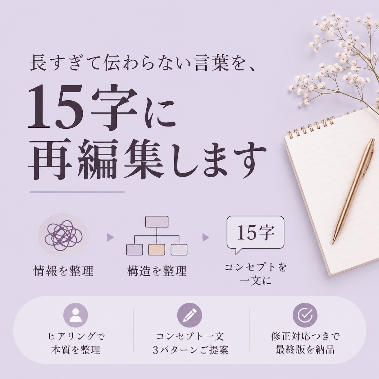 あなたのコンセプトを15字で言語化します 長すぎて伝わらない言葉を整理します イメージ1