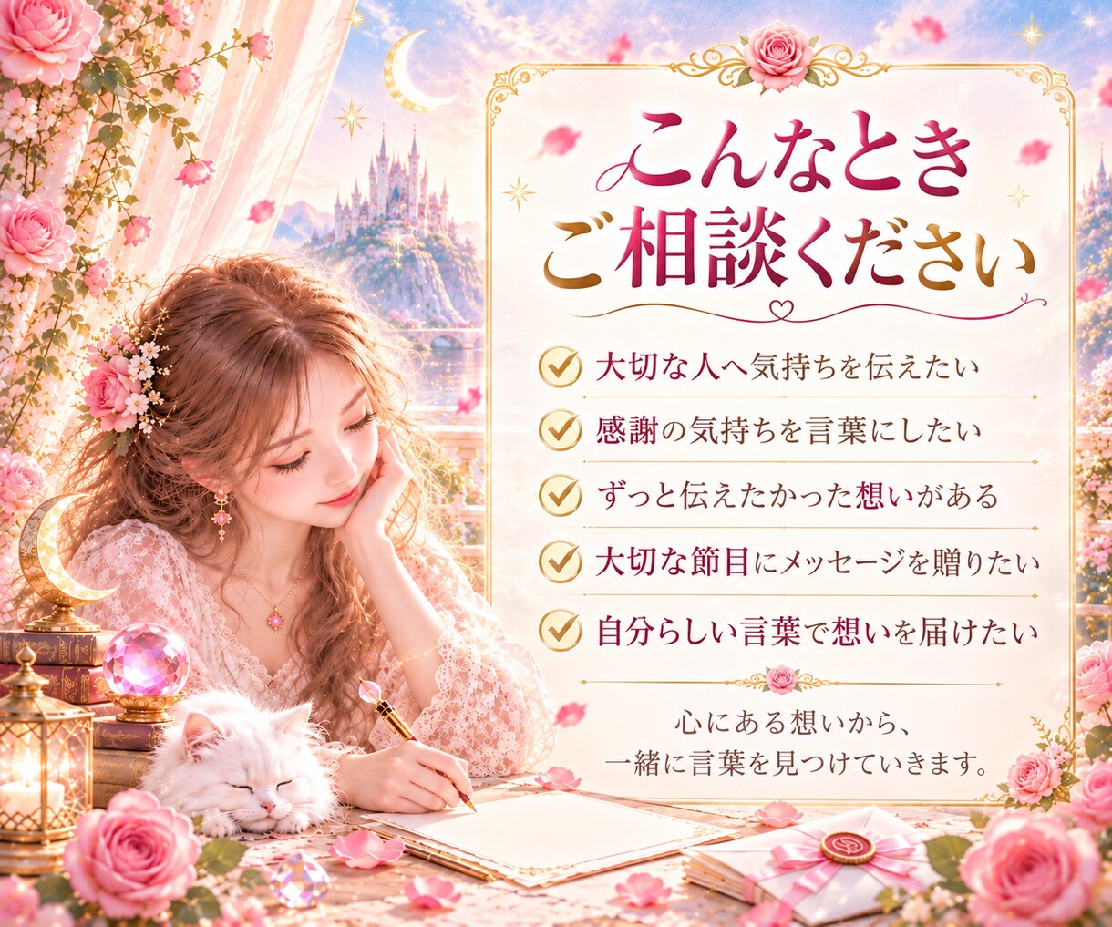 大切な人へ伝えたい想いを丁寧に言葉にします 心にある本当の想いを、あなたらしい言葉へ丁寧に整えます イメージ4