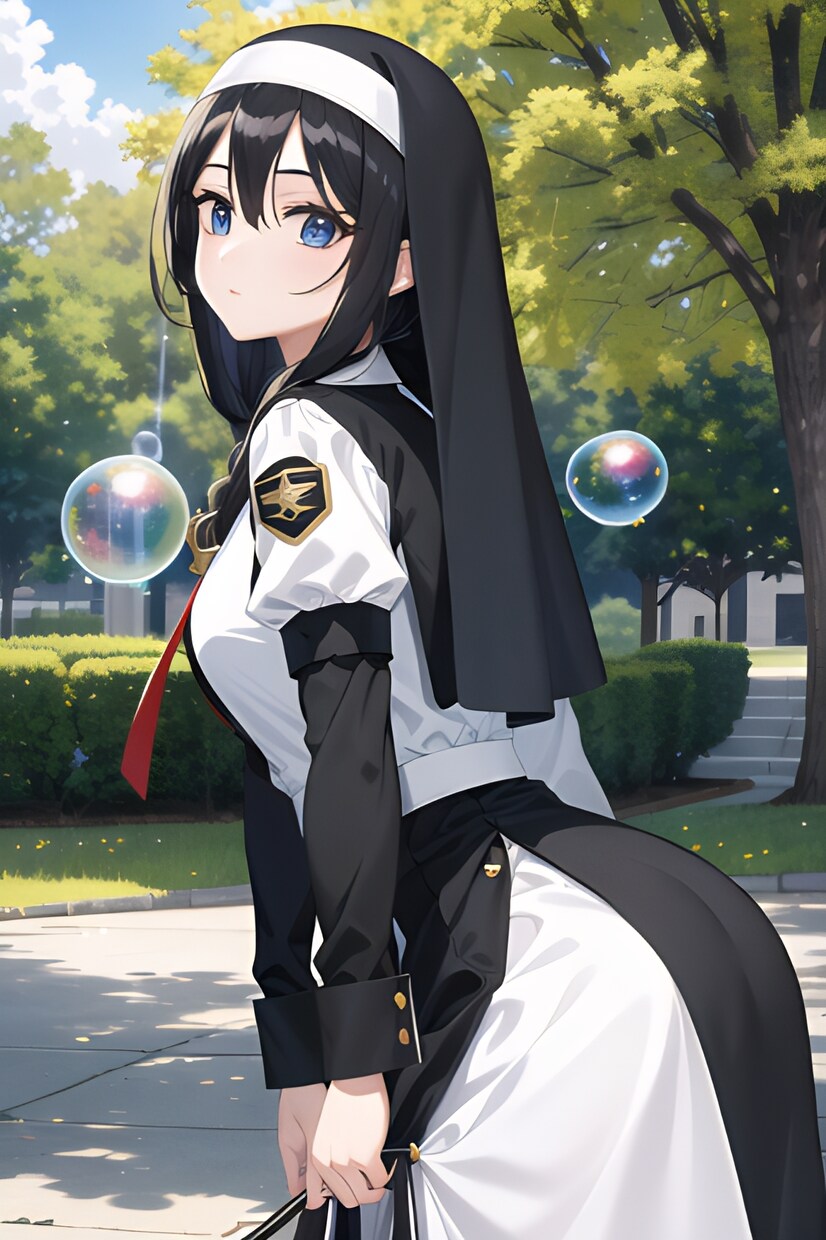 公園でのんびりしている修道女イラストを販売致します 今日の彼女はお休みで公園で足を運んでいる イメージ1