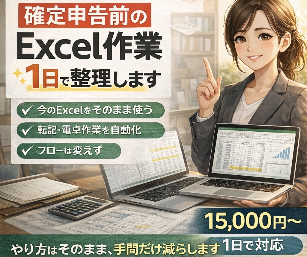 電卓・転記を減らすExcel整備します 【会計事務所限定】Excelの裏側、整えます イメージ1