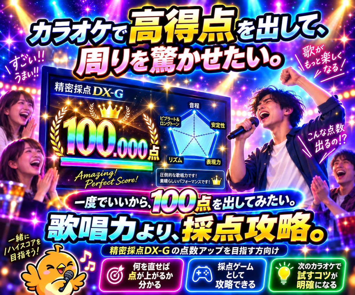 精密採点DX-Gで今より高得点を狙う方法を教えます 歌唱力より「採点のコツ」100点1000曲達成者のサポート イメージ1