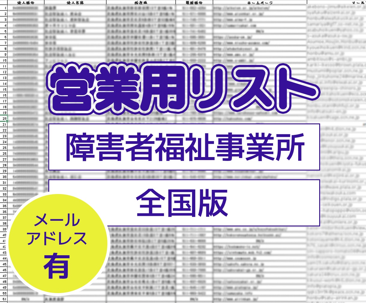 障害者福祉事業所リスト[7021件]販売します 就労継続支援A型・就労移行支援事業所 全国(件/1.4円) イメージ1