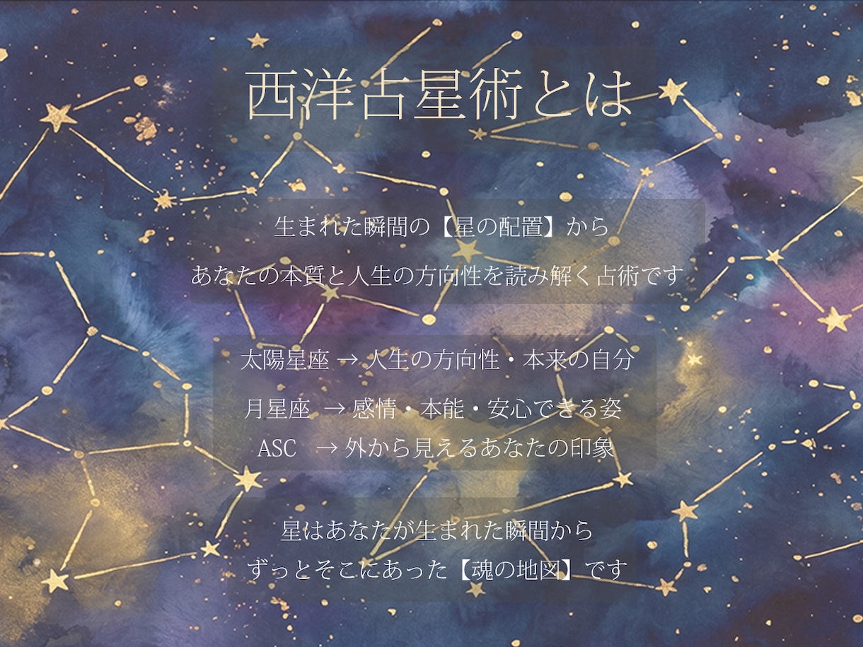 3つの占術で総合鑑定します 西洋占星術・四柱推命・姓名判断であなただけの鑑定書を作ります イメージ2