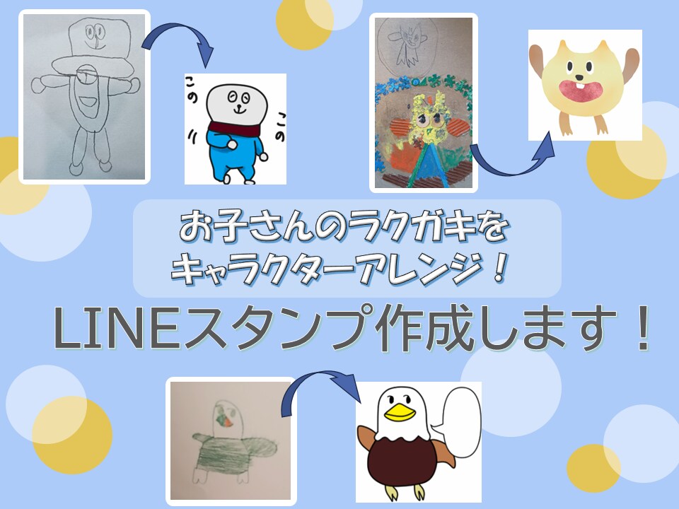 お子さんのラクガキをLINEスタンプにします 子供のラクガキをキャラクター化してスタンプにしませんか？ イメージ1